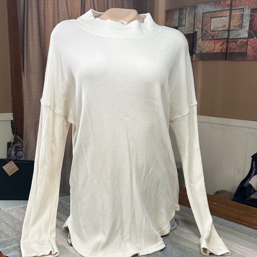 Thread & Supply Cozy Life Waffle Knit Cotton Blend Raw Blend Top - Mock Turtlen